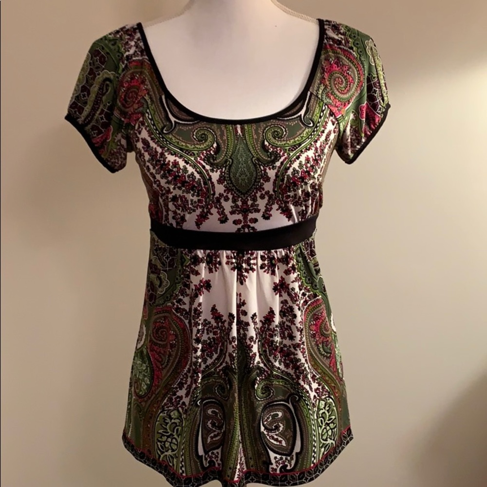 INC Petite Green/Pink/Black Paisley Top